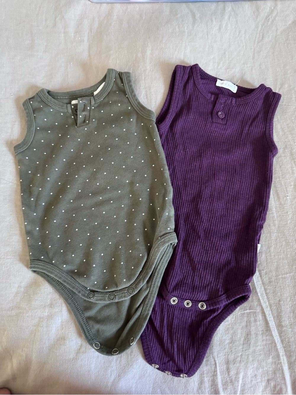 Jamie Kay Olive Green Polka Dot & Deep Purple Ribbed Tank One-Pieces